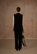Black Velvet Vest with Green Button Details