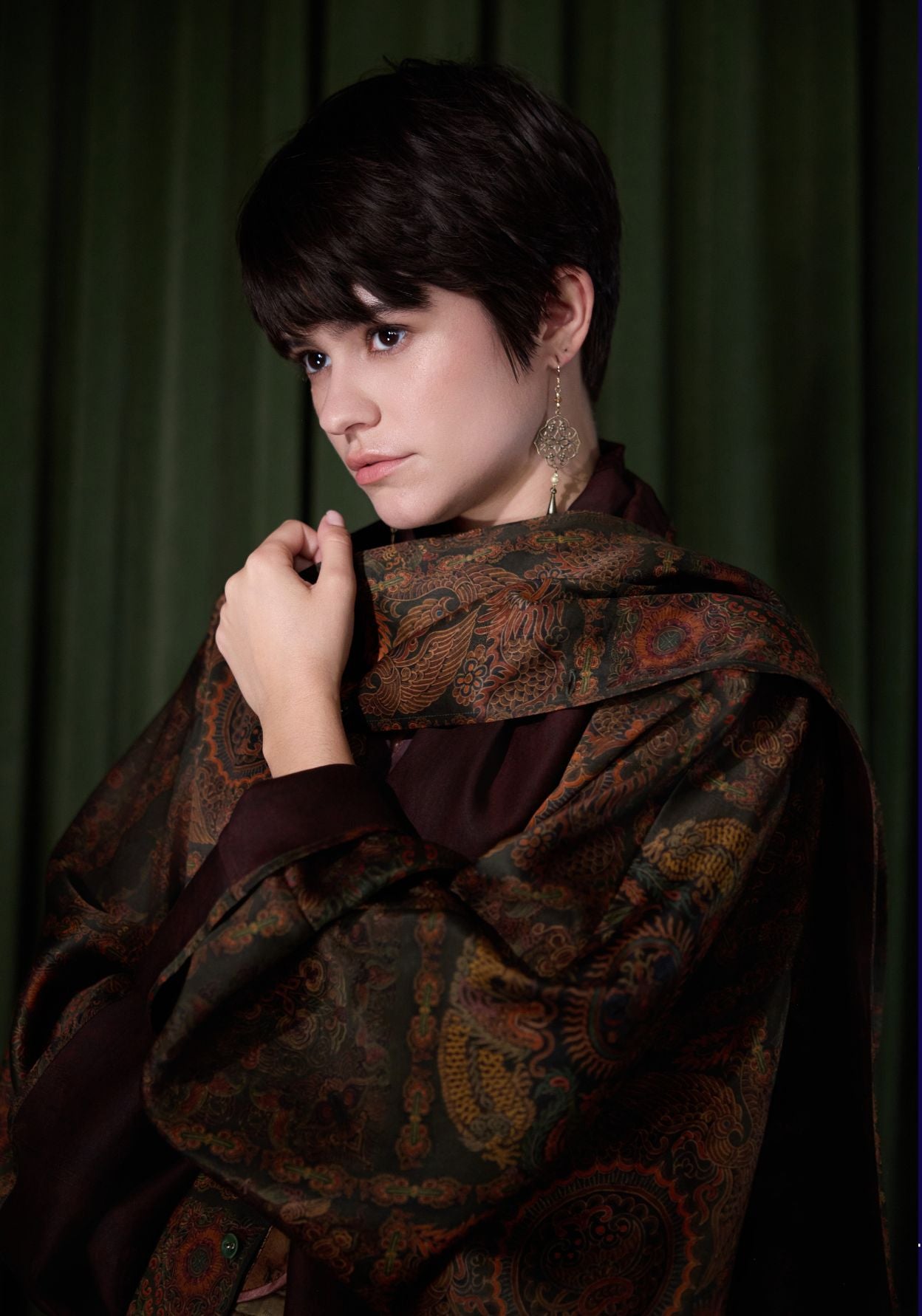 Brown Pattern Silk Short Coat