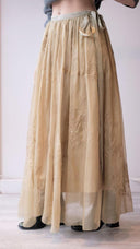 Beige Silk Skirt with Flower Embroidery