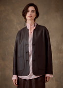 Woven Leather Jacket With Buttons