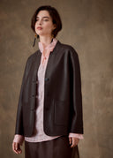 Woven Leather Jacket With Buttons