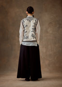 White Vest with Black Beadings and Ribbon on the Side