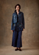 Blue Leather Cropped Jacket
