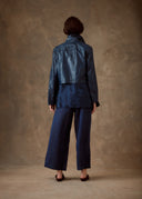 Blue Leather Cropped Jacket