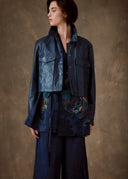 Blue Leather Cropped Jacket