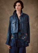 Blue Leather Cropped Jacket