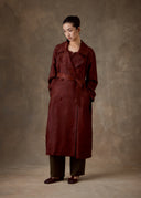 Burgundy Jacquard Mud-Dyed Trench Coat