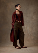 Burgundy Jacquard Mud-Dyed Trench Coat