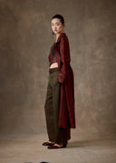 Burgundy Jacquard Mud-Dyed Trench Coat