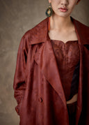 Burgundy Jacquard Mud-Dyed Trench Coat