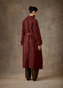 Burgundy Jacquard Mud-Dyed Trench Coat