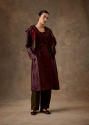 Burgundy Hooded Mud-Dyed Long Coat