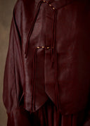 Burgundy Cross-Collar Chinese Knot Mud-Dyed Silk Shirt