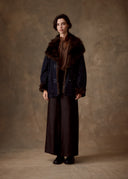 Brown Fur-Trim Denim Jacket