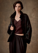 Deep Green Floral Fur-Trim Jacket