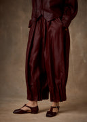 Burgundy Mud-Dyed Mulberry Silk Drawstring Pants
