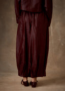 Burgundy Mud-Dyed Mulberry Silk Drawstring Pants