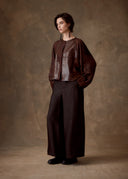 Brown Patchwork Silk & Leather Jacket