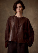 Brown Patchwork Silk & Leather Jacket