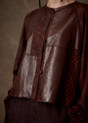 Brown Patchwork Silk & Leather Jacket