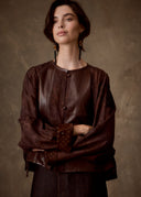 Brown Patchwork Silk & Leather Jacket