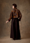 Brown Botanical Mud-Dyed Silk Cropped Jacket