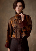 Brown Botanical Mud-Dyed Silk Cropped Jacket