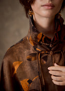 Brown Botanical Mud-Dyed Silk Cropped Jacket