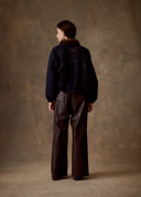Dark Denim Cropped Fur-Lined Jacket