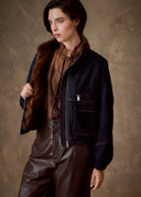 Dark Denim Cropped Fur-Lined Jacket
