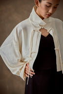 White Stand Collar Cropped Mandarin Jacket