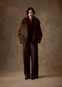 Brown Fur Trim Longline Jacket
