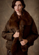 Brown Fur Trim Longline Jacket