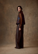 Brown Fur Trim Bird Motif Puffer Vest