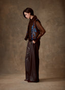 Brown Fur Trim Bird Motif Puffer Vest