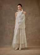 White Sheer Silk Embroidered Top