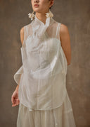 White Sheer Silk Embroidered Top