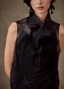 Black Sheer Silk Embroidered Top