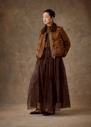 Brown Silk Skirt with Flower Embroidery