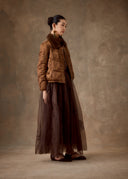 Brown Silk Skirt with Flower Embroidery