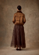 Brown Silk Skirt with Flower Embroidery