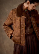 Brown Goose Down Jacket with Mink Fur Collar