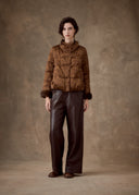 Brown Goose Down Jacket with Fur Cuffs