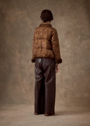 Brown Goose Down Jacket with Fur Cuffs