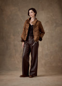 Brown Goose Down Jacket with Fur Cuffs
