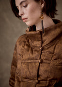 Brown Goose Down Jacket with Fur Cuffs