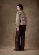 Taupe Mink Trim Goose Down Jacket