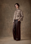 Taupe Mink Trim Goose Down Jacket