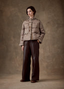 Taupe Mink Trim Goose Down Jacket