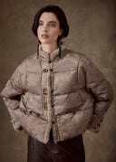 Taupe Mink Trim Goose Down Jacket